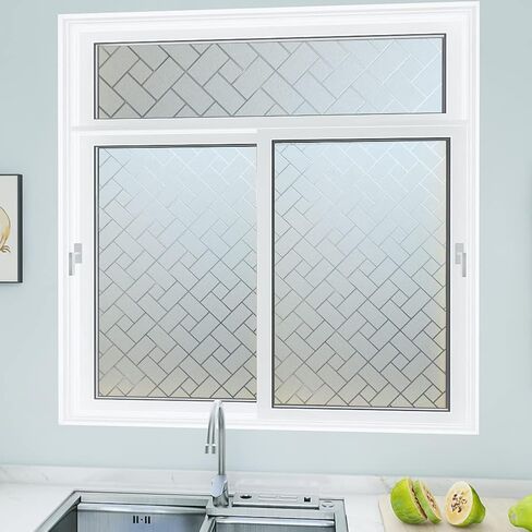 فيلم خصوصية النافذة، ملصقات نافذة شبكية مزخرفة، شارات نافذة زجاجية، ملصق نافذة لاصق ثابت من الفينيل غير لاصق بدون غراء (35.4 × 78.7 بوصة) in Kuwait