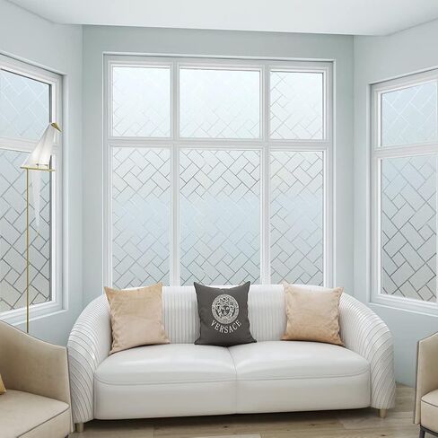 فيلم خصوصية النافذة، ملصقات نافذة شبكية مزخرفة، شارات نافذة زجاجية، ملصق نافذة لاصق ثابت من الفينيل غير لاصق بدون غراء (35.4 × 78.7 بوصة) in Kuwait