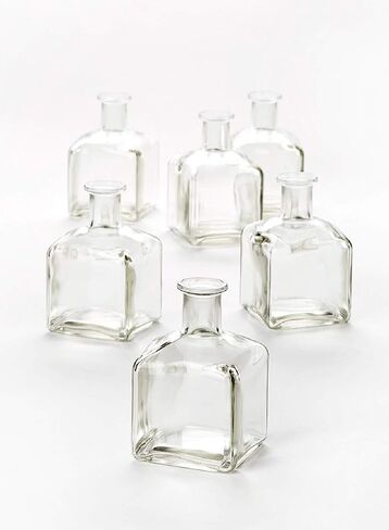 Serene Spaces Living Glass Bottle Bud Vases Set of 6, Vintage Square Bottle Style - Elegant Vases, 4.5" Tall by 2" Square in Saudi Arabia