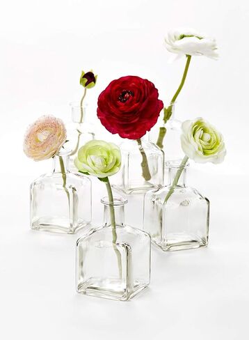 Serene Spaces Living Glass Bottle Bud Vases Set of 6, Vintage Square Bottle Style - Elegant Vases, 4.5" Tall by 2" Square in Saudi Arabia