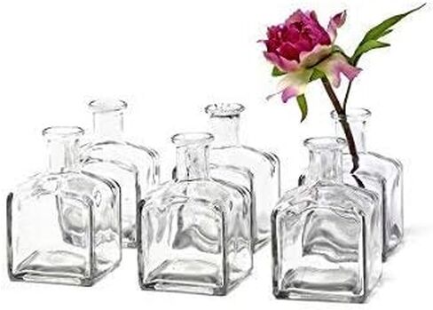 Serene Spaces Living Glass Bottle Bud Vases Set of 6, Vintage Square Bottle Style - Elegant Vases, 4.5" Tall by 2" Square in Saudi Arabia