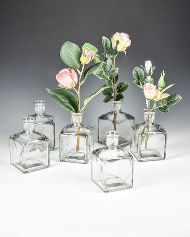 Serene Spaces Living Glass Bottle Bud Vases Set of 6, Vintage Square Bottle Style - Elegant Vases, 4.5" Tall by 2" Square in Saudi Arabia
