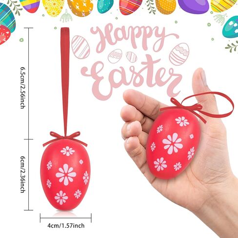 AhfuLife 12Pcs Easter Eggs Hanging Ornaments Decorations, Easter Plastic Eggs for Easter Tree, Easter Colorful Eggs Painted Eggs for Home Easter Party Decor in Kuwait