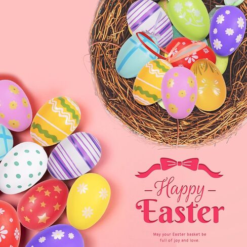 AhfuLife 12Pcs Easter Eggs Hanging Ornaments Decorations, Easter Plastic Eggs for Easter Tree, Easter Colorful Eggs Painted Eggs for Home Easter Party Decor in Kuwait