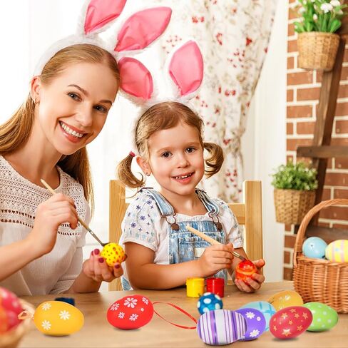 AhfuLife 12Pcs Easter Eggs Hanging Ornaments Decorations, Easter Plastic Eggs for Easter Tree, Easter Colorful Eggs Painted Eggs for Home Easter Party Decor in Kuwait