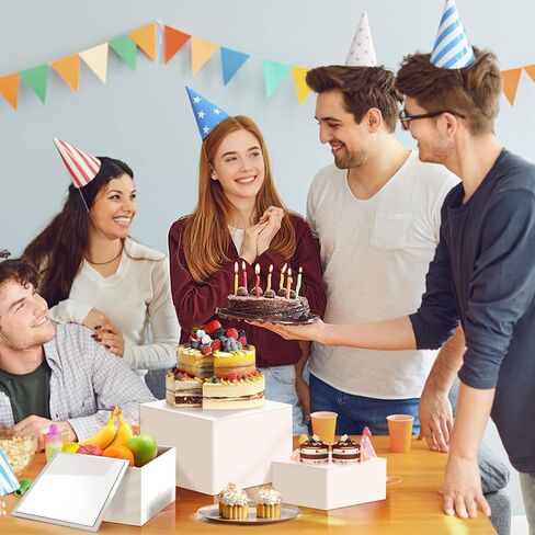 مجموعة رافعات بوفيه من 3 قطع من الاكريليك مع اغطية سفلية، صناديق اكريليك، مكعبات عرض متداخلة من الاكريليك 6 جوانب، مكعبات عرض اكريليك بيضاء، رافعات متداخلة لعرض الكيك ومقتنيات المجوهرات in Kuwait