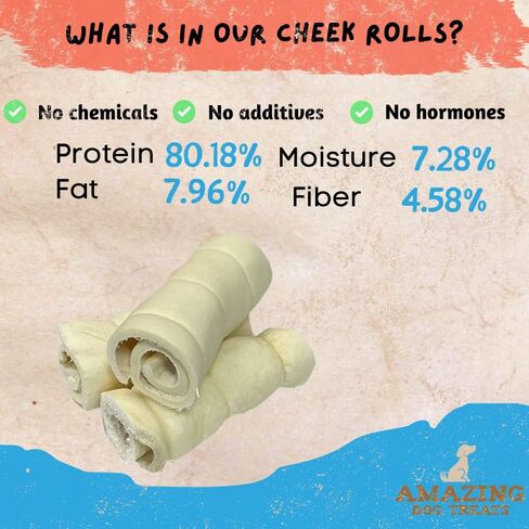 Amazing Dog Treats - Beef Cheek Rolls (6 Inch Regular - 8 Pcs) - No Hide - Safe Rawhide Alternative Dog Chew - Great for Power Chewers - Long Lasting Dog Chew - No Splinters - Retriever Rolls For Dogs in Saudi Arabia