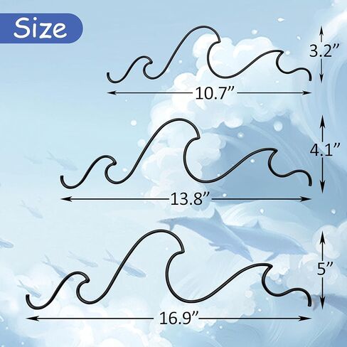 Fcimu Ocean Metal Wire Wall Decor - لوحة فنية جدارية أنيقة باللون الأسود لديكور المنزل تحت عنوان الشاطئ - مثالية لغرفة المعيشة وغرفة النوم والحمام - مثالية للديكورات الصيفية الساحلية وركوب الأمواج وشاطئ البحر in Kuwait