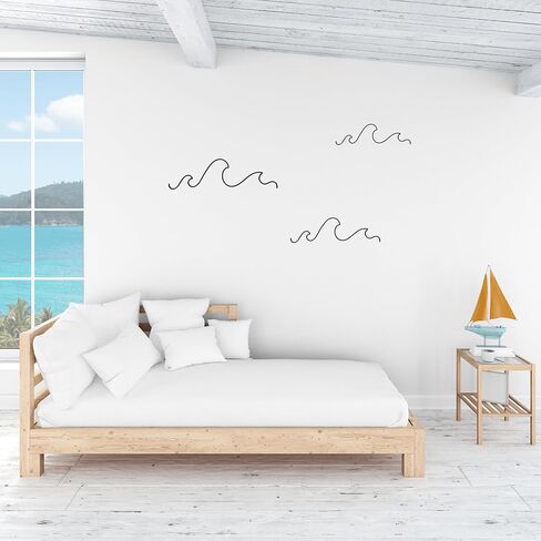 Fcimu Ocean Metal Wire Wall Decor - لوحة فنية جدارية أنيقة باللون الأسود لديكور المنزل تحت عنوان الشاطئ - مثالية لغرفة المعيشة وغرفة النوم والحمام - مثالية للديكورات الصيفية الساحلية وركوب الأمواج وشاطئ البحر in Kuwait