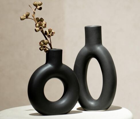 المزهريات الخزفية ديكور الجرف الجدول المركزية - ديكور الطاولة لغرفة المعيشة مزهرية بوهو، مزهرية زهرة بامباس مستديرة مجوفة غير لامعة، قطع مركزية للطاولة لغرفة الطعام Cynkeyee 4.5 × 2 × 8.5 بوصة in Kuwait