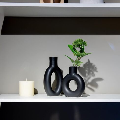 المزهريات الخزفية ديكور الجرف الجدول المركزية - ديكور الطاولة لغرفة المعيشة مزهرية بوهو، مزهرية زهرة بامباس مستديرة مجوفة غير لامعة، قطع مركزية للطاولة لغرفة الطعام Cynkeyee 4.5 × 2 × 8.5 بوصة in Kuwait