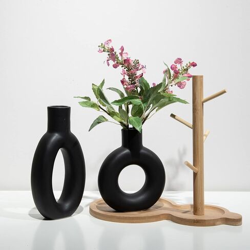 المزهريات الخزفية ديكور الجرف الجدول المركزية - ديكور الطاولة لغرفة المعيشة مزهرية بوهو، مزهرية زهرة بامباس مستديرة مجوفة غير لامعة، قطع مركزية للطاولة لغرفة الطعام Cynkeyee 4.5 × 2 × 8.5 بوصة in Kuwait