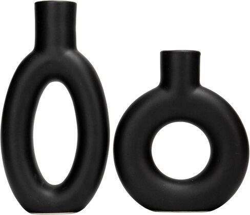 المزهريات الخزفية ديكور الجرف الجدول المركزية - ديكور الطاولة لغرفة المعيشة مزهرية بوهو، مزهرية زهرة بامباس مستديرة مجوفة غير لامعة، قطع مركزية للطاولة لغرفة الطعام Cynkeyee 4.5 × 2 × 8.5 بوصة in Kuwait