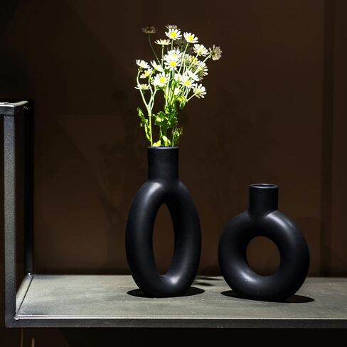 المزهريات الخزفية ديكور الجرف الجدول المركزية - ديكور الطاولة لغرفة المعيشة مزهرية بوهو، مزهرية زهرة بامباس مستديرة مجوفة غير لامعة، قطع مركزية للطاولة لغرفة الطعام Cynkeyee 4.5 × 2 × 8.5 بوصة in Kuwait