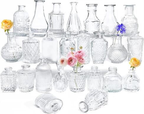 مجموعة من 25 مزهريات برعم للزهور، مزهريات زجاجية للقطع المركزية، مزهريات زجاجية صغيرة لتزيين حفلات الزفاف الريفية، مزهريات صغيرة، مزهريات شفافة لتزيين الطاولة، مزهريات زهور مفردة لغرفة النوم وغرفة in Kuwait