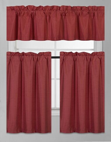 Fancy Collection 3 Pieces Faux Silk Blackout Kitchen Curtain Set Tier Curtains and Valance Set Solid Black Window Set Thermal Backing Drapes New in Kuwait