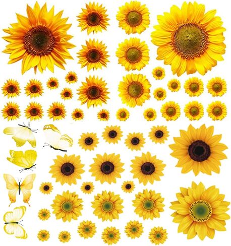 Sunflower Wall Sticker Removable Yellow Flowers Decal Waterproof 3D Floral Butterfly Wall Sticker DIY Decor for Kids Baby Bedroom Living Room Bathroom Nursery Decoration in Kuwait