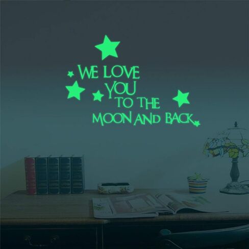 ملصق حائط 32 سم يحمل عبارة "Glow in The Dark Moon We Love You To The Moon And Back" ملصق جداري يحمل عبارات متوهجة وقمر مضيء وملهمة مطبوعة ملصقات جدارية أو ملصقات فنية للسقف قابلة للإزالة in Kuwait