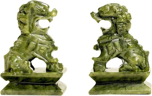 A Pair Natural Green Jade Carved Feng Shui Fu Foo Dog Guardion Door Lion (11" H x 6" L x 3.6" W (inch) 27lb) in Saudi Arabia