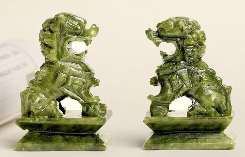 A Pair Natural Green Jade Carved Feng Shui Fu Foo Dog Guardion Door Lion (11" H x 6" L x 3.6" W (inch) 27lb) in Saudi Arabia