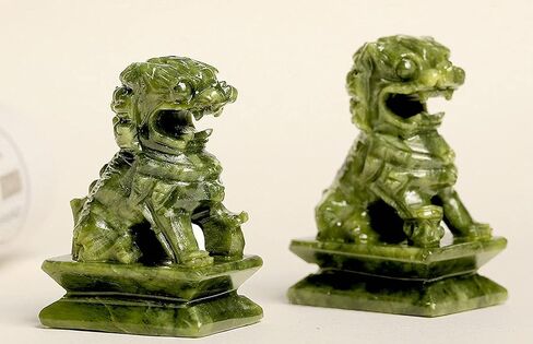 A Pair Natural Green Jade Carved Feng Shui Fu Foo Dog Guardion Door Lion (11" H x 6" L x 3.6" W (inch) 27lb) in Saudi Arabia