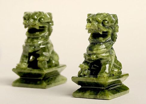 A Pair Natural Green Jade Carved Feng Shui Fu Foo Dog Guardion Door Lion (11" H x 6" L x 3.6" W (inch) 27lb) in Saudi Arabia
