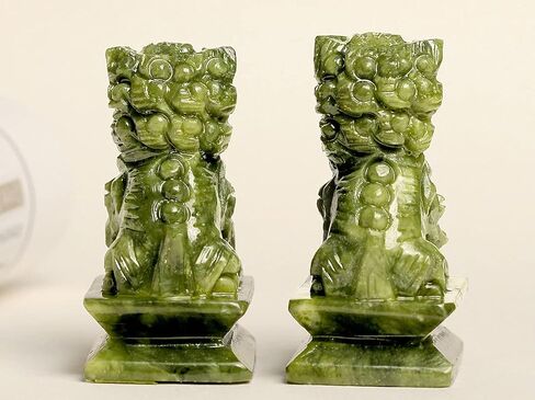 A Pair Natural Green Jade Carved Feng Shui Fu Foo Dog Guardion Door Lion (11" H x 6" L x 3.6" W (inch) 27lb) in Saudi Arabia