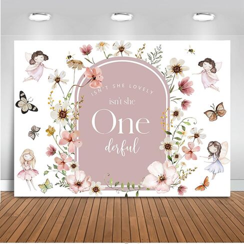 Mocsicka Isn't She Lovely Isn't She Onederful Backdrop Boho Floral Girl 1st Birthday Decorations Miss Onederful Sweet Baby Girl First Birthday Party Decoration Banner (6x4ft, Boho) in Kuwait