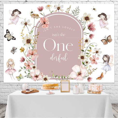 Mocsicka Isn't She Lovely Isn't She Onederful Backdrop Boho Floral Girl 1st Birthday Decorations Miss Onederful Sweet Baby Girl First Birthday Party Decoration Banner (6x4ft, Boho) in Kuwait