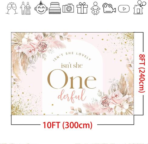 Mocsicka Isn't She Lovely Isn't She Onederful Backdrop Boho Floral Girl 1st Birthday Decorations Miss Onederful Sweet Baby Girl First Birthday Party Decoration Banner (6x4ft, Boho) in Kuwait