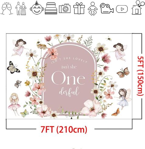 Mocsicka Isn't She Lovely Isn't She Onederful Backdrop Boho Floral Girl 1st Birthday Decorations Miss Onederful Sweet Baby Girl First Birthday Party Decoration Banner (6x4ft, Boho) in Kuwait