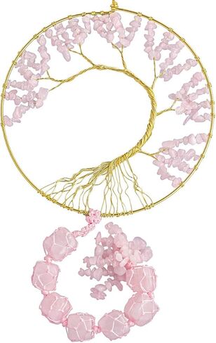 TUMBEELLUWA Crystal Tree of Life Wall Hanger Healing Decorative Hanging Ornaments Gold-plated-base Tumbled Quartz Stones Wall Decoration for Home Decor, 7 Chakra in Kuwait