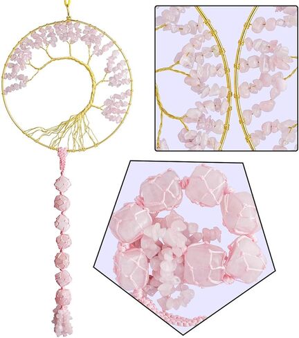 TUMBEELLUWA Crystal Tree of Life Wall Hanger Healing Decorative Hanging Ornaments Gold-plated-base Tumbled Quartz Stones Wall Decoration for Home Decor, 7 Chakra in Kuwait