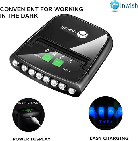 INWISH LED Hat Light Headlamp Flashlight, Clip On Cap Lights w/USB Rechargeable, Red Light, Battery Meter, Pivoting Head - Ultra Bright 200 Lumen Hands Free Hat Light for Baseball Caps Adults Kids in Saudi Arabia