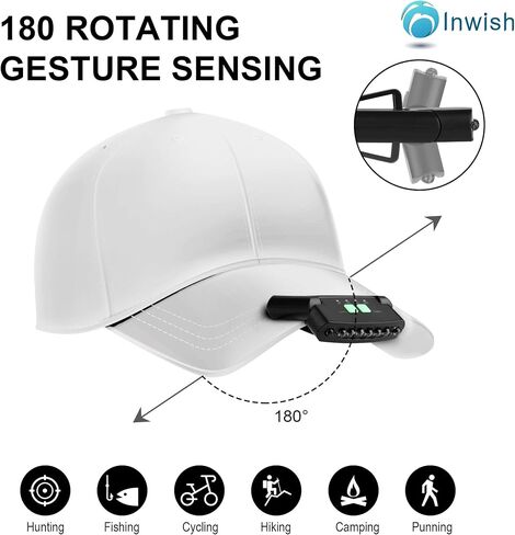 INWISH LED Hat Light Headlamp Flashlight, Clip On Cap Lights w/USB Rechargeable, Red Light, Battery Meter, Pivoting Head - Ultra Bright 200 Lumen Hands Free Hat Light for Baseball Caps Adults Kids in Saudi Arabia