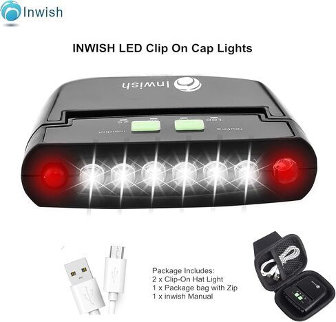 INWISH LED Hat Light Headlamp Flashlight, Clip On Cap Lights w/USB Rechargeable, Red Light, Battery Meter, Pivoting Head - Ultra Bright 200 Lumen Hands Free Hat Light for Baseball Caps Adults Kids in Saudi Arabia
