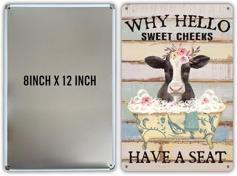 مضحك البقرة الحمام اقتباس معدن القصدير علامة جدار ديكور، مزرعة ريفي لماذا مرحبا الخدود الحلو لديها مقعد علامة الحمام لهدايا ديكور المنزل in Kuwait