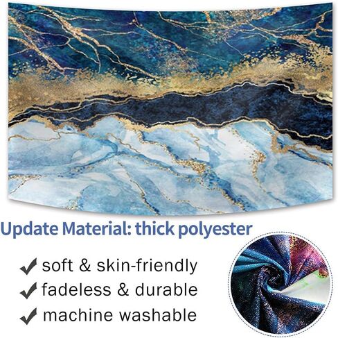 بساط حائط بتصميم رخامي تجريدي بلون ازرق كحلي مع تدفق سائل طبيعي وخطوط ذهبية وكريستال عصرية للتعليق على الحائط لغرفة النوم وغرفة المعيشة والسكن وديكور المنزل 71 انش × 63 انش in Kuwait