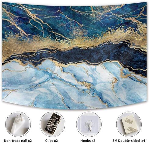 بساط حائط بتصميم رخامي تجريدي بلون ازرق كحلي مع تدفق سائل طبيعي وخطوط ذهبية وكريستال عصرية للتعليق على الحائط لغرفة النوم وغرفة المعيشة والسكن وديكور المنزل 71 انش × 63 انش in Kuwait