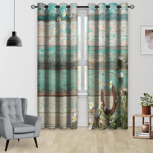 ريفي باب الحظيرة الستائر ديزي: الريفية الطبيعية البط البري باب خشبي خمر الأزهار الطباعة نمط مزرعة الستار ديكور لغرفة النوم غرفة المعيشة جروميت سواد نافذة الستائر 2 لوحة مجموعة، 52 "× 84" in Kuwait