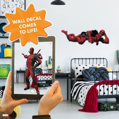 وول بالز ملصق حائط ديدبول من مارفل - ملصقات حائط ديدبول مع تفاعل الواقع المعزز ثلاثي الابعاد - ملصق ديدبول للجدران 12 انش × 34 انش ديكور غرفة مارفل in Kuwait