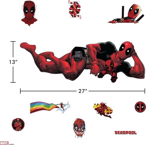 وول بالز ملصق حائط ديدبول من مارفل - ملصقات حائط ديدبول مع تفاعل الواقع المعزز ثلاثي الابعاد - ملصق ديدبول للجدران 12 انش × 34 انش ديكور غرفة مارفل in Kuwait