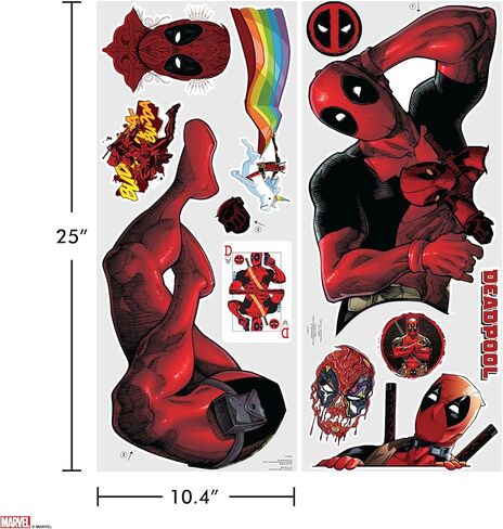 وول بالز ملصق حائط ديدبول من مارفل - ملصقات حائط ديدبول مع تفاعل الواقع المعزز ثلاثي الابعاد - ملصق ديدبول للجدران 12 انش × 34 انش ديكور غرفة مارفل in Kuwait