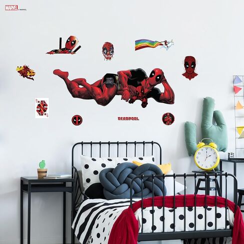 وول بالز ملصق حائط ديدبول من مارفل - ملصقات حائط ديدبول مع تفاعل الواقع المعزز ثلاثي الابعاد - ملصق ديدبول للجدران 12 انش × 34 انش ديكور غرفة مارفل in Kuwait