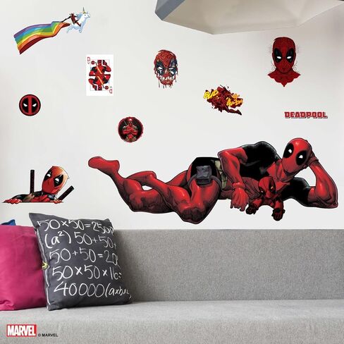 وول بالز ملصق حائط ديدبول من مارفل - ملصقات حائط ديدبول مع تفاعل الواقع المعزز ثلاثي الابعاد - ملصق ديدبول للجدران 12 انش × 34 انش ديكور غرفة مارفل in Kuwait