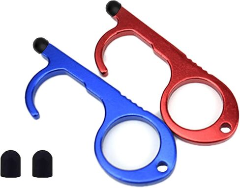 ZLMC[قطعتان] أداة فتح باب بدون لمس، أداة فتح باب متعددة الوظائف بدون لمس، أداة ضغط زر الخطاف، أداة لمس آمنة (أحمر، أزرق) in Kuwait