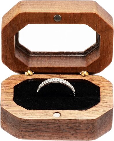 صندوق خواتم خشبي فردي عتيق للخطوبة مع غطاء اكريليك لعرض الخواتم وعرض المجوهرات in Kuwait