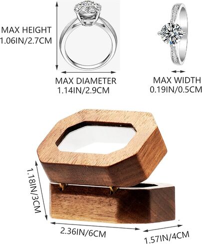 صندوق خواتم خشبي فردي عتيق للخطوبة مع غطاء اكريليك لعرض الخواتم وعرض المجوهرات in Kuwait