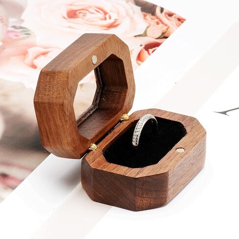 صندوق خواتم خشبي فردي عتيق للخطوبة مع غطاء اكريليك لعرض الخواتم وعرض المجوهرات in Kuwait