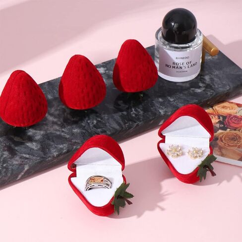2Pcs Strawberry Ring Box Red Velvet Ring Jewelry Storage Box，Ideal for Marriage Proposals,Wedding，Birthdays and Anniversaries (Cherry) in Saudi Arabia